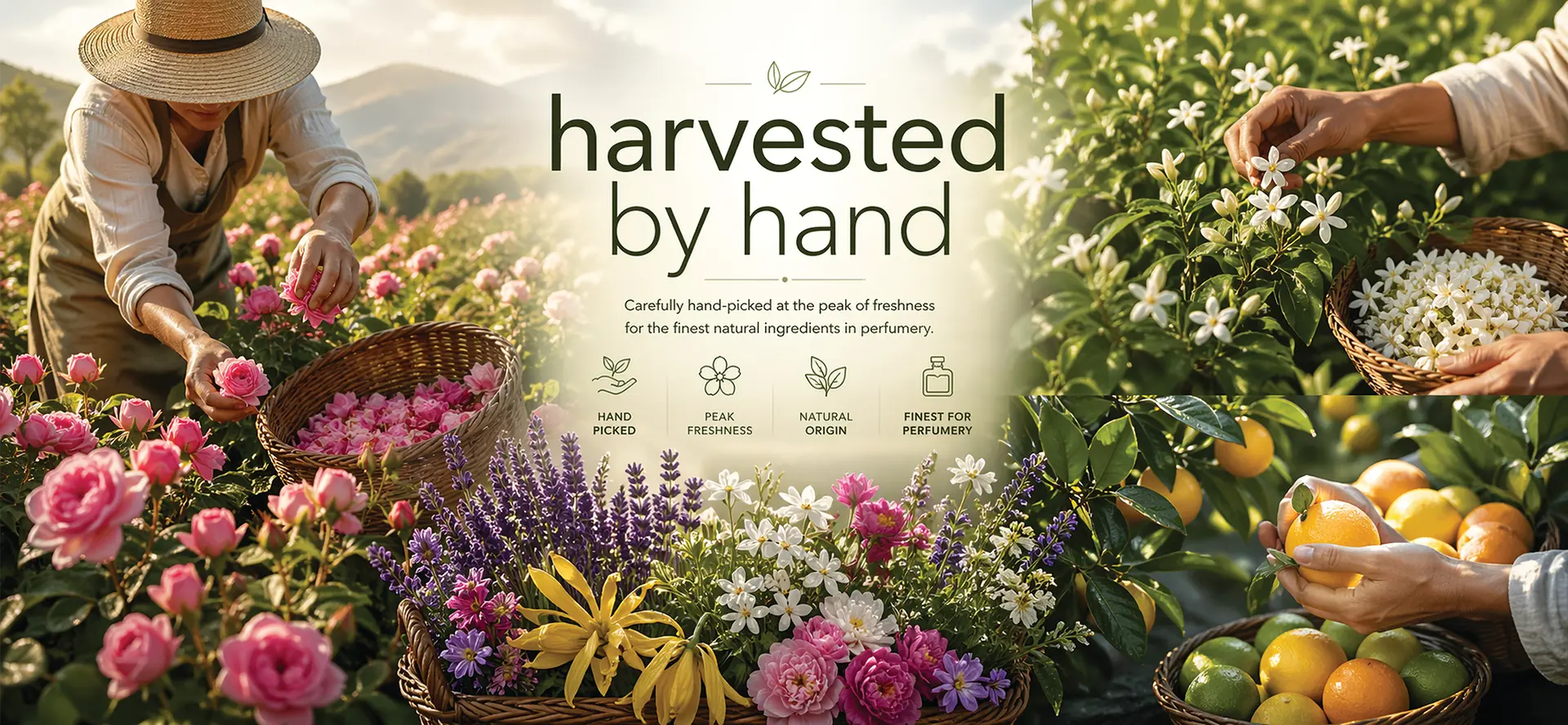 Harvested by Hand - Carefully hand-picked at the peak of freshness for the finest natural ingredients in perfumery